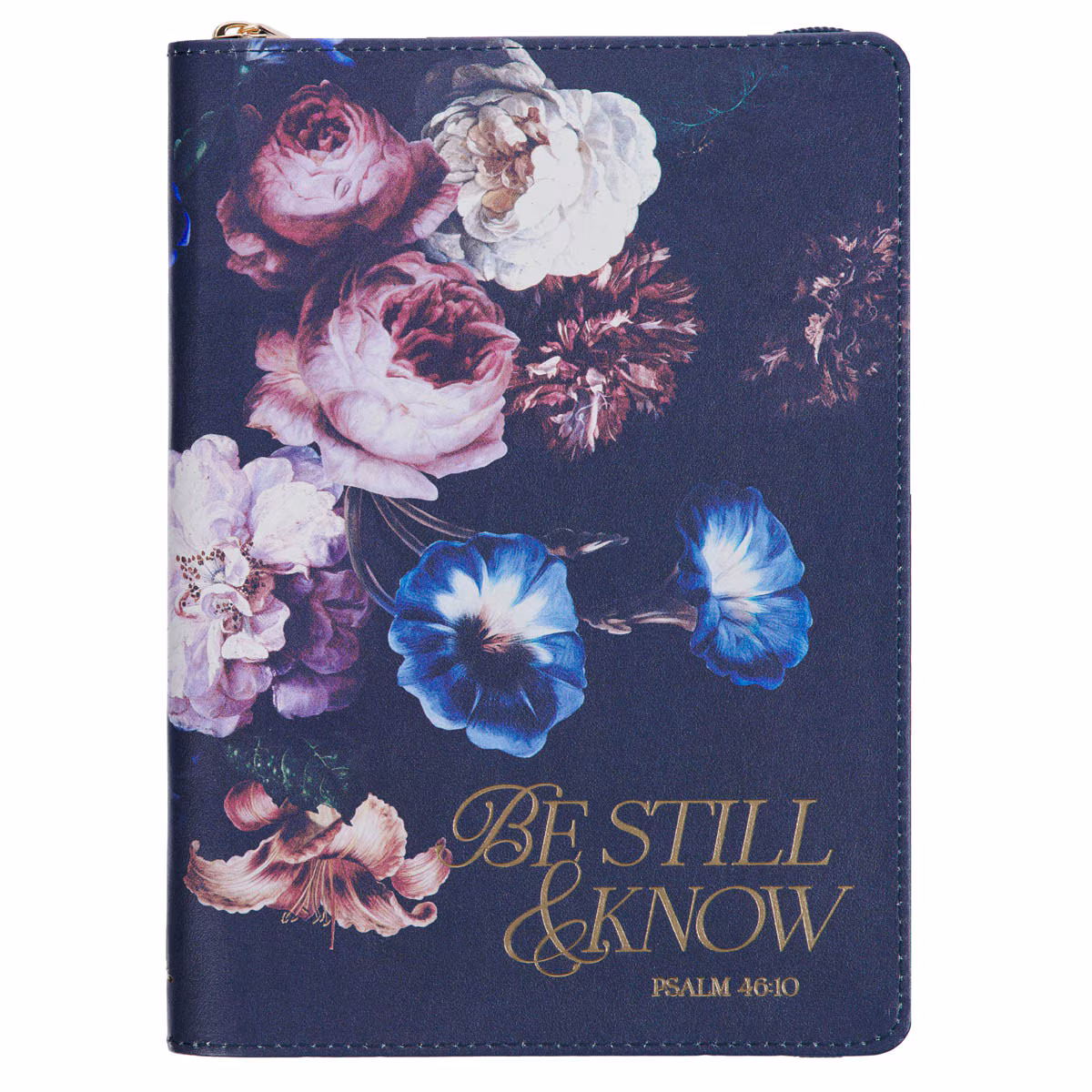 be still and know midnight blue floral faux leather classic journal with zipper closure psalm 46:10 be still and know midnight blue floral faux leather classic journal with zipper closure psalm 46:10