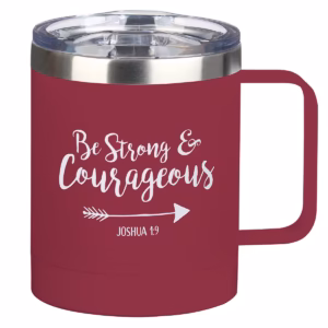 be strong & courageous very berry camp style stainless steel mug joshua 1:9