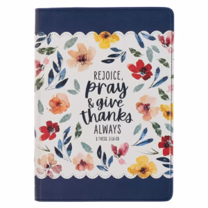 give thanks blue floral faux leather classic journal 1 thessalonians 5:16 18