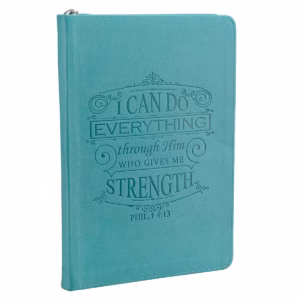 i can do everything turquoise faux leather journal with zipper closure philippians 4:13
