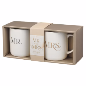mr. & mrs. white ceramic coffee mug set ecclesiastes 4:9