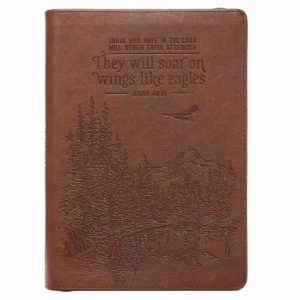 soar brown faux leather classic journal with zipped closure isaiah 40:31
